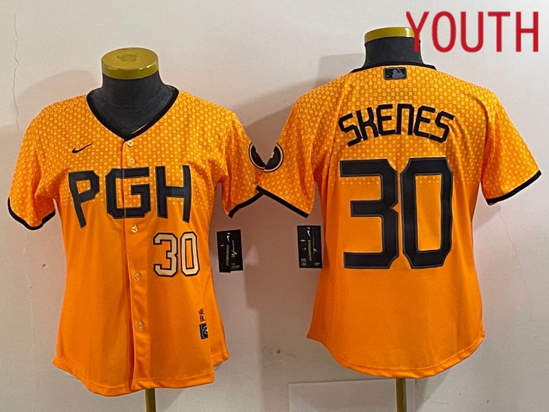 Youth Pittsburgh Pirates 30 Skenes Yellow City Edition 2024 Nike MLB Jersey style 2